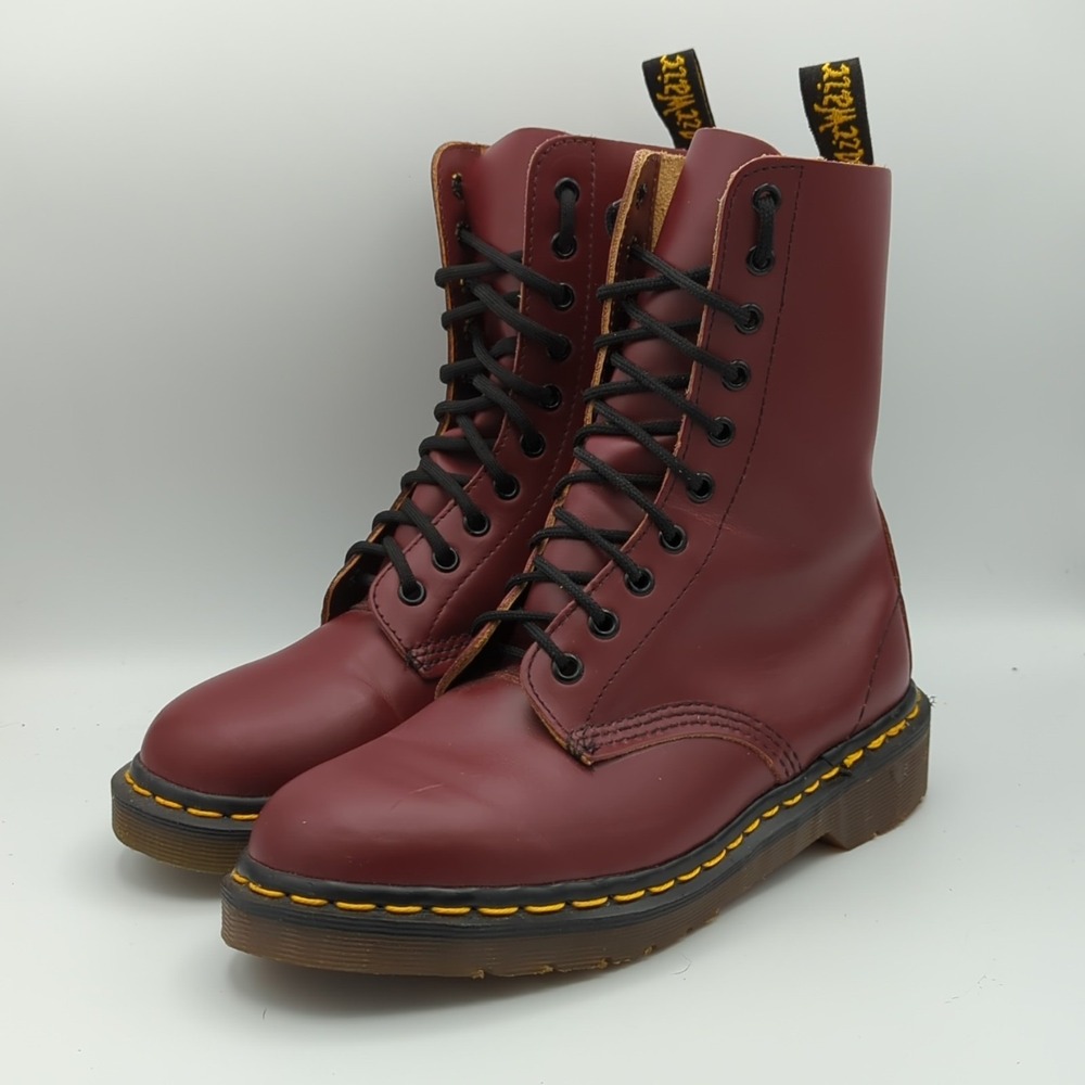 Dr. Martens 1490 10-Eye England Cherry Red Leather Boots Women UK 5 / US 7